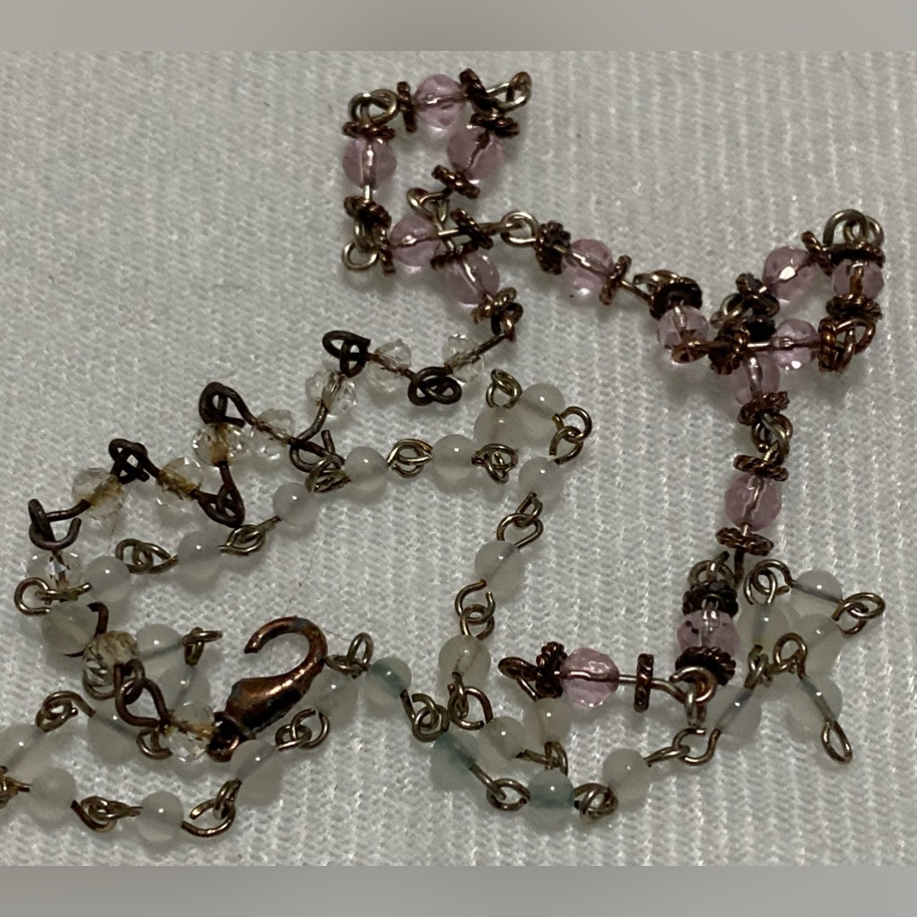 Antique Pink And White Beaded Necklace With Vintage Charm